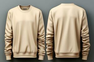 Beige Sweatshirt Attrappe, Lehrmodell, Simulation lange Ärmel, Ausschnitt Weg, Designbereit ai generiert foto