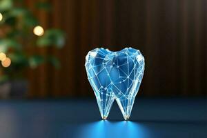 innovativ Dental Medizin, niedrig poly Dreieck Design im auffällig Blau ai generiert foto