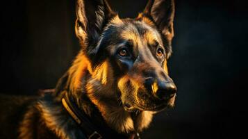 ein Bedienung Hund von das Deutsche Schäfer Rasse im ein Polizei Uniform. Polizei Hund. Schnüffler Hund. generativ ai foto