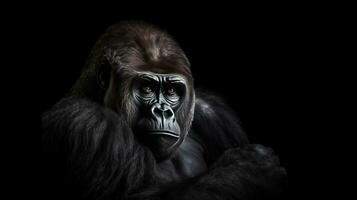 Gorilla isoliert auf schwarz Hintergrund. generativ ai foto