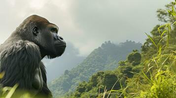 ein Silberrücken Berg Gorilla im ein Regenwald. generativ ai foto