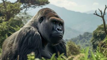 ein stark körperreich Gorilla auf das Berg. generativ ai foto