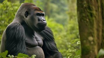 ein Silberrücken Berg Gorilla im ein Regenwald. generativ ai foto