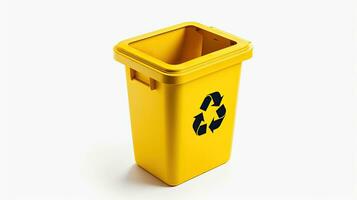 ein Gelb recyceln Behälter mit recyceln Symbol isoliert auf Weiß Hintergrund. generativ ai foto