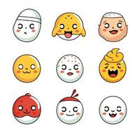 einstellen von Karikatur Gesichter Ausdrücke, Gesicht Emojis, Aufkleber, Emoticons, Karikatur komisch Maskottchen Zeichen Gesicht Satz, generativ ai Illustration foto