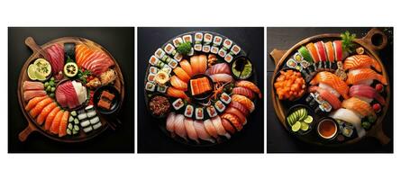 frisch Sushi Teller Essen Textur Hintergrund foto