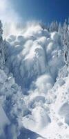 ein Wasserfall im das Schnee mit Schnee auf das Unterseite foto