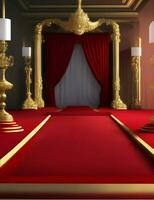 königlich und Reich rot Teppich entlang mit Podium Illustration foto