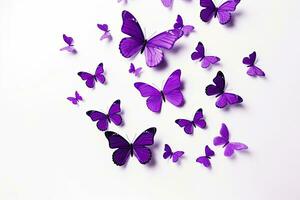 hochfliegend lila Schmetterlinge isoliert auf Weiß Hintergrund. Schmetterling. generativ ai foto