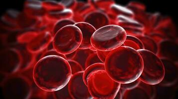 Makro Blut Zellen, Leukozyten, Erythrozyten, Blutplättchen im Plasma. Mensch Anatomie. ai generiert. foto