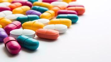 mehrfarbige Pillen auf weißem Hintergrund foto