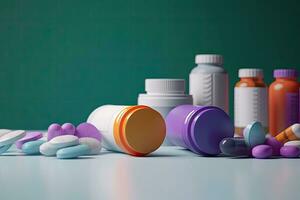 Tabletten ist umgeben durch ein Stapel von bunt Tabletten foto