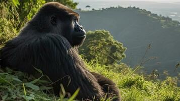 ein stark körperreich Gorilla auf das Berg. generativ ai foto