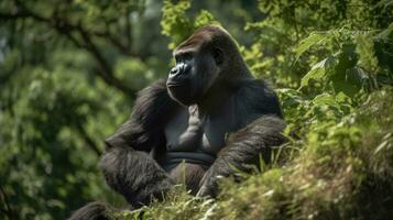 ein stark körperreich Gorilla auf das Berg. generativ ai foto