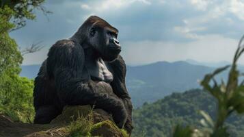 ein stark körperreich Gorilla auf das Berg. generativ ai foto