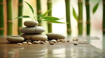 Schönheit Spa, Bambus und Steine im ein Wellness Spa. Schönheit Behandlung von Spa. generativ ai foto