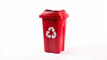 ein rot recyceln Behälter mit recyceln Symbol isoliert auf Weiß Hintergrund. generativ ai foto