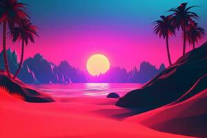 3d machen Neon- Sommer- Strandlandschaft generativ ai foto