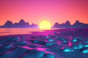 3d machen Neon- Sommer- Strandlandschaft generativ ai foto