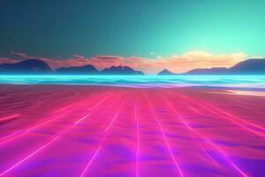 3d machen Neon- Sommer- Strandlandschaft generativ ai foto