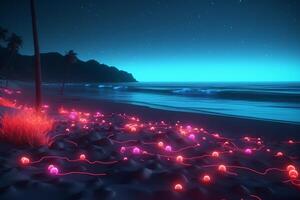 3d machen Neon- Sommer- Strandlandschaft generativ ai foto