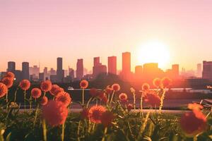 3d machen Sommer- Stadt Hintergrund generativ ai foto