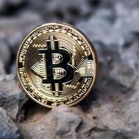 Nahansicht von ein Bitcoin mit ein einzigartig Hintergrund generativ ai foto