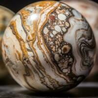Nahansicht von ein glatt Marmor Granit Ball generativ ai foto