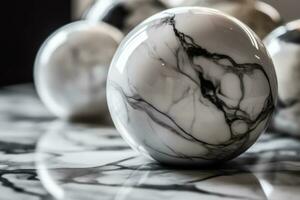 Nahansicht von ein glatt Marmor Granit Ball generativ ai foto