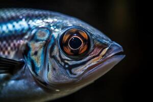 Nahansicht von ein Ozean Fisch generativ ai foto