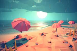 Low-Poly stürmisch Sommer- Strandlandschaft generativ ai foto