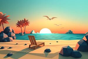 Low-Poly Sommer- Strandlandschaft generativ ai foto