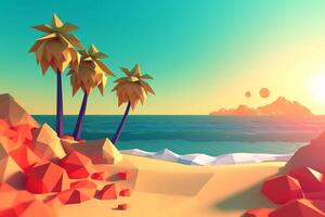 Low-Poly Sommer- Strandlandschaft generativ ai foto