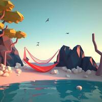 Low-Poly Sommer- Strandlandschaft generativ ai foto