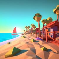 Low-Poly Sommer- Strandlandschaft generativ ai foto