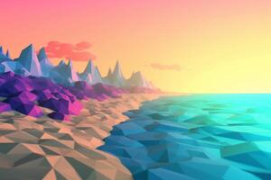 Low-Poly Sommer- Strandlandschaft generativ ai foto