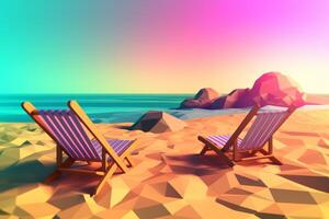 Low-Poly Sommer- Strandlandschaft generativ ai foto