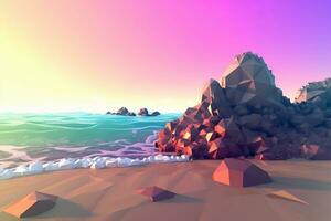 Low-Poly Sommer- Strandlandschaft generativ ai foto