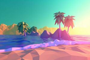 Low-Poly Sommer- Strandlandschaft generativ ai foto