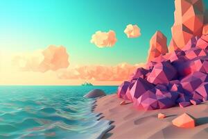 Low-Poly Sommer- Strandlandschaft generativ ai foto