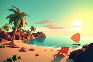 Low-Poly Sommer- Strandlandschaft generativ ai foto