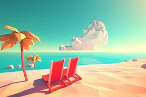 Low-Poly Sommer- Strandlandschaft generativ ai foto