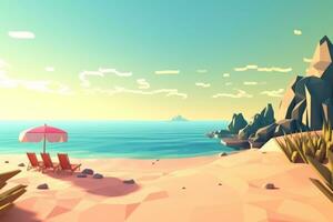 Low-Poly Sommer- Strandlandschaft generativ ai foto