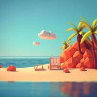 Low-Poly Sommer- Strandlandschaft generativ ai foto