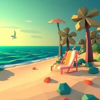 Low-Poly Sommer- Strandlandschaft generativ ai foto