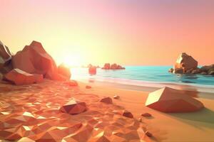 Low-Poly Sommer- Strandlandschaft generativ ai foto