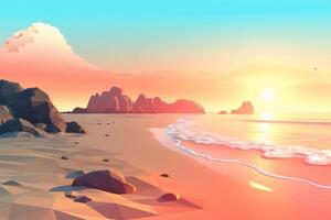 Low-Poly Sommer- Strandlandschaft generativ ai foto