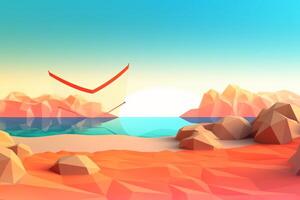 Low-Poly Sommer- Strandlandschaft generativ ai foto