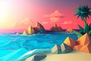 Low-Poly Sommer- Strandlandschaft generativ ai foto