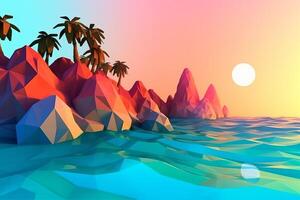 Low-Poly Sommer- Strandlandschaft generativ ai foto